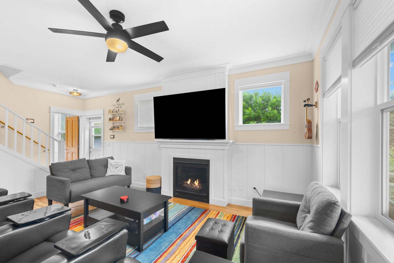 Gas fireplace and sofa in the living room